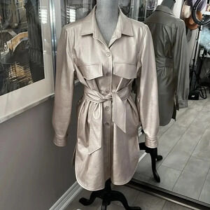 BRIAN BAILEY NWT Faux Leather Shacket Lined with Tie Belt, Size L